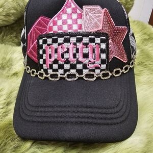 Black and Pink Kids Cap with Chain Detail